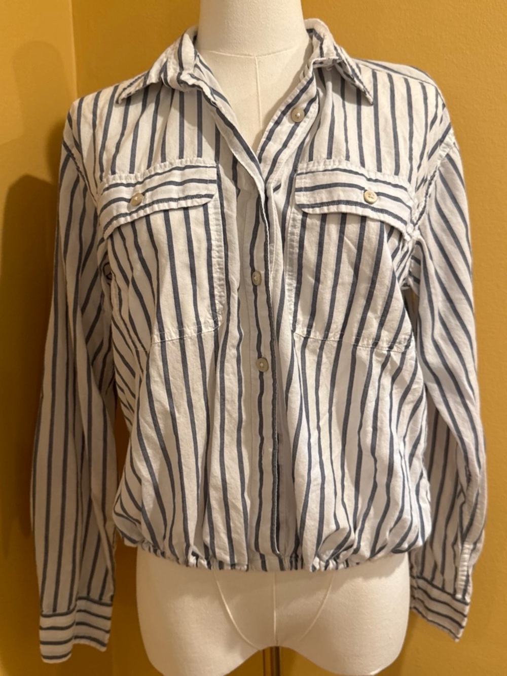 Lucky Brand White Button-Front Shirt with Navy Stripes